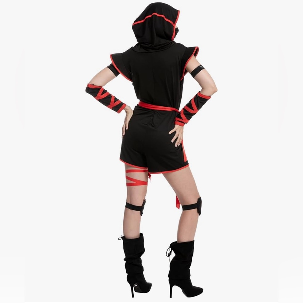 New - Spooktacular Creations Adult Ninja Warrior Costume - Black and Red - Picture 2 of 7